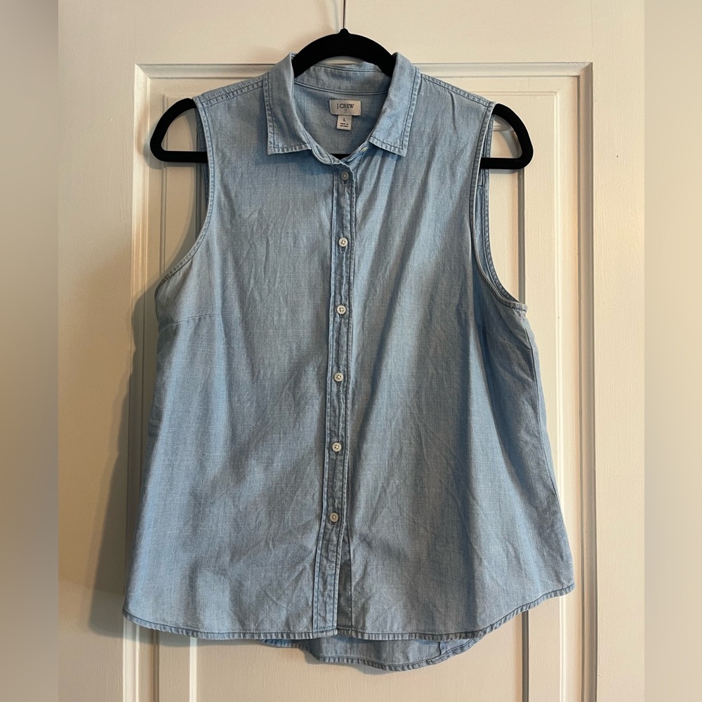 J Crew Sleeveless Chambray Blouse